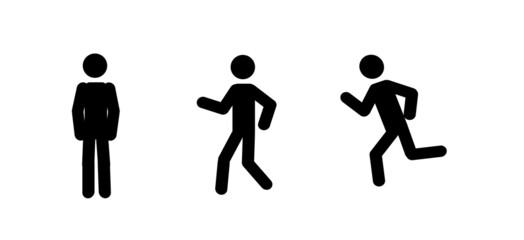 A person stands, walks, and runs. A set of icons . A symbol of people . Silhouette of a person in a flat  design style. 