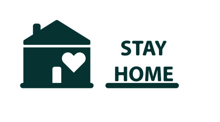 Stay at home slogan with house and heart inside. Protection campaign or measure from coronavirus, COVID--19. Stay home quote text, hash tag or hashtag. Coronavirus, COVID 19 protection logo.