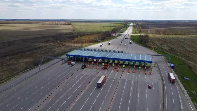 Voronezh, Russia - April 29, 2021. View Of The Toll Booth From Far Above.