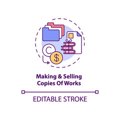 Making and selling works copies concept icon. Exclusive author right idea thin line illustration. Personal gain. Original work reproduction. Vector isolated outline RGB color drawing. Editable stroke