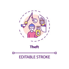 Theft concept icon. Copyright infringement type idea thin line illustration. Possessing exclusive rights without authorization. Vector isolated outline RGB color drawing. Editable stroke
