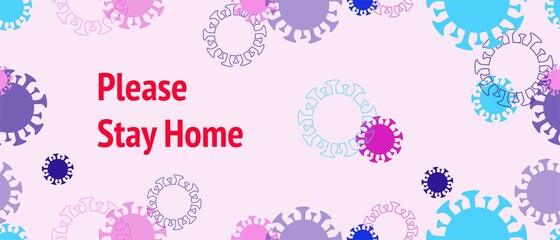 Stay Home COVID 19, nCoV Vector Banner. Flat Cartoon Coronavirus Medical Banner.