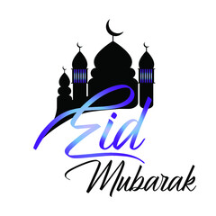 Muslim community festival Eid Al Fitr (Eid Mubarak) background with shiny illustration of mosque.