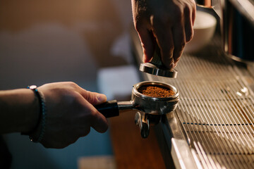 barista prepares coffee