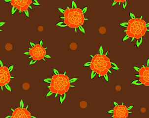 Abstract Hand Drawing Roses Leaves and Dots Repeating Vector Pattern Isolated Background
