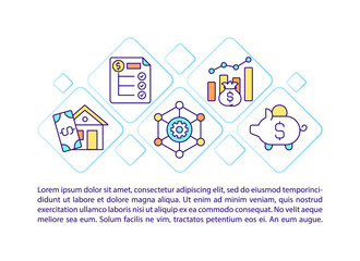 Wealth management concept line icons with text. PPT page vector template with copy space. Brochure, magazine, newsletter design element. Budget controlling linear illustrations on white