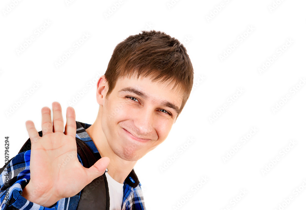 Wall mural happy young man greeting