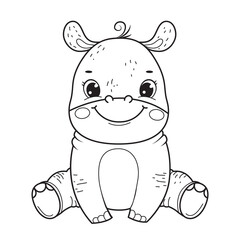 Cute hippopotamus for coloring book.Line art design for kids coloring page.Isolated on white background.