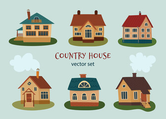 Vector illustration. Vector set of country houses in the style of hand drawing