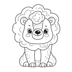 Cute smile lion kid for coloring book.Line art design for kids coloring page.Isolated on white background.