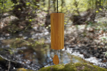 Koshi wind chimes outside in the forest for sound healing therapy, yoga and meditation, relax