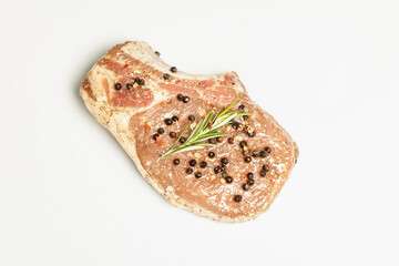 Raw pork loin steak isolated on white background