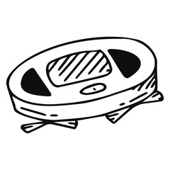 Vector illustration with robot vacuum cleaner in doodle style. Small compact vacuum cleaner.