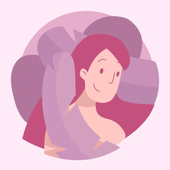 Vector illustration in minimal flat style. A Beautiful woman and leaves. Feminine illustration concept.