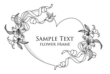 手描きの花と線画のフレームのベクターイラスト