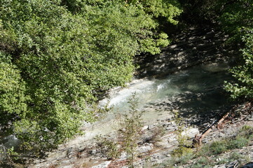 Waterfall on the Zhane River in a natural park in the Krasnodar Territory