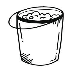 Vector doodle bucket with foam water. Black mesh bucket.