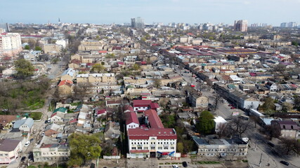 city view from drone, old and new houses