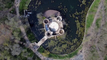 the castle taken from the drone near the lake