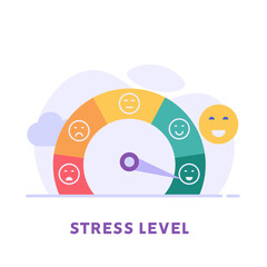 Mood scale. Concept of emotional overload, stress level, burnout, increased productivity, tiring, boring, positive, frustration employee in job. Vector illustration in flat design