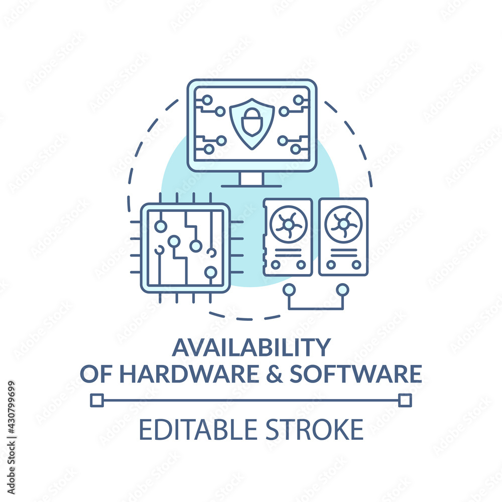 Poster availability of hardware and software turquoise concept icon. technology improvement. digital inclus