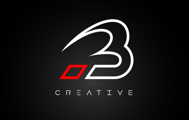 B Letter Design Logo with Monogram Line White and Red colors on a Black background Vector