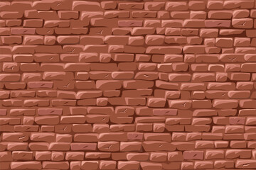 Brick red wall. Background brickwork. Old shabby house facade. Vector isolated pattern.