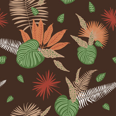 Tropics leaves seampless pattern vector modern. Color beige green, trend
