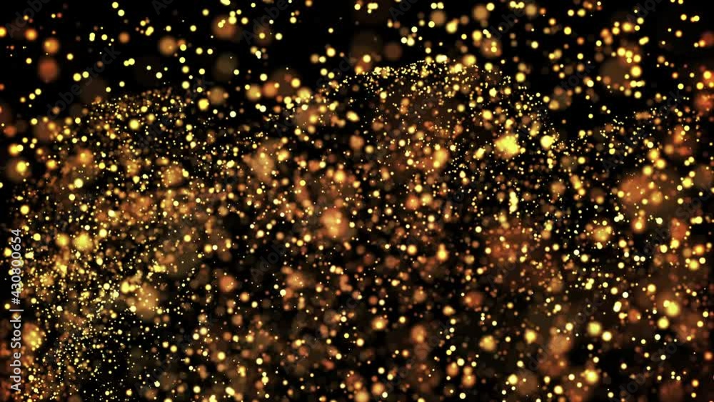 Aufkleber gold glowing particles flow in viscous liquid and bright glisten. science fiction. 4k 3d sci-fi back
