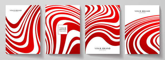 Modern red and white cover design set.  Abstract wavy line pattern (curves). Creative stripe vector collection for business background page, brochure template, booklet, vertical flyer