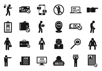 Jobless icons set, simple style - obrazy, fototapety, plakaty