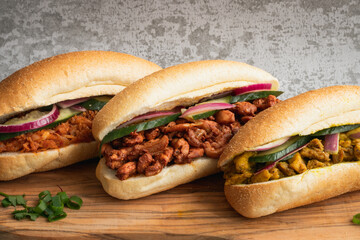 Indian Surinamese sandwiches filled with roti chicken curry,  cod fish or tandoori chicken 