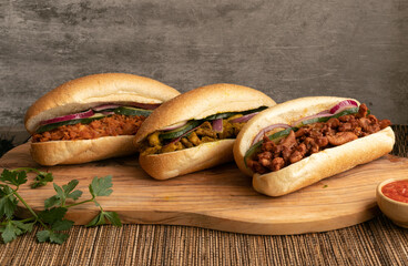 Indian Surinamese sandwiches filled with roti chicken curry,  cod fish or tandoori chicken 