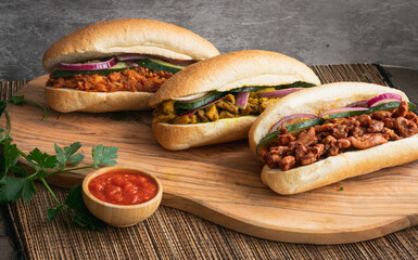 Indian Surinamese sandwiches filled with roti chicken curry,  cod fish or tandoori chicken 