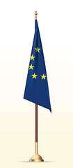European Union flag on a gold stand. EU flag on flagpole. Vector illustration