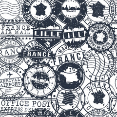 Lille France Stamps Background. City Stamp Vector Art. Postal Passport Travel. Design Set Pattern.