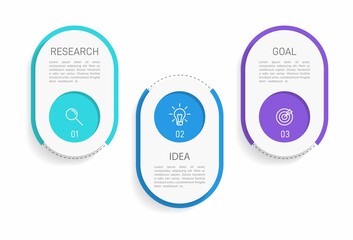 Concept of arrow business model with 3 successive steps. Three colorful graphic elements. Timeline design for brochure, presentation. Infographic design layout.