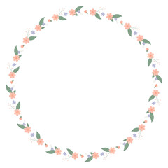 Round frame with beautiful flowers. Vector illustration.