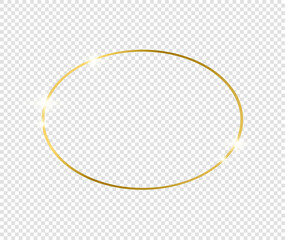 Gold shiny glowing frame with shadows isolated on transparent background. Golden luxury vintage realistic rectangle border. illustration - Vector