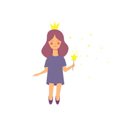 Little cute fairy with stars. Vector flat illustration. For printing, for children's prints, for design, icon. Isolated.