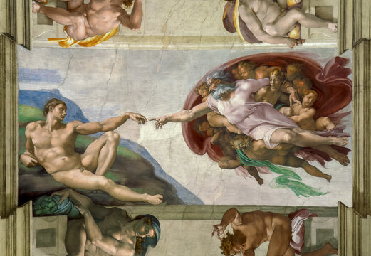 Michelangelo Buonarroti, Sistine Chapel, The Creation of Adam, 1512, fresco, Vatican Museums, Vatican City, Rome, Italy.