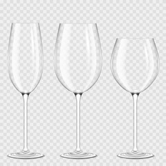 Set of transparent wine glasses, isolated.