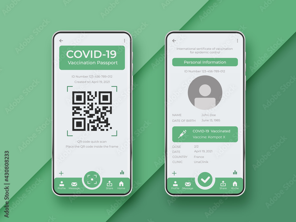 Poster covid-19 passport app. vaccination passport app interface. ui kit on smartphone screen. mobile inter