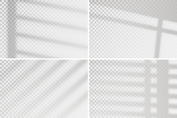 Overlay window effect on transparent background. Set of four scenes of natural lighting. Minimalistic window frames blurred banner mockup