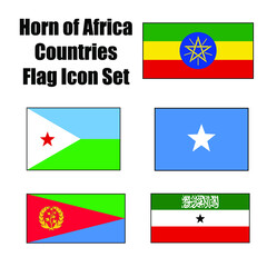 Horn of African Country Flag Icon Set - Proportional Rectangle of Somalia, Somaliland, Eritrea, Ethiopia, and Djibouti Flags