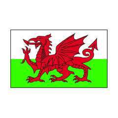 Wales Flag vector Icon rectangle with Red dragon and green and white stripes in the United Kingdom in Europe.