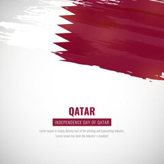 Happy independence day of Qatar with brush style watercolor country flag background