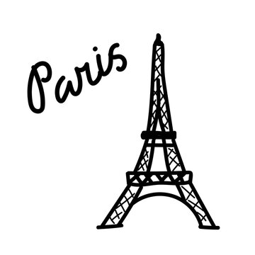 Eifel tower. Hand drawn doodle vector illustration isolated on whithe background. Simple drawings with black color