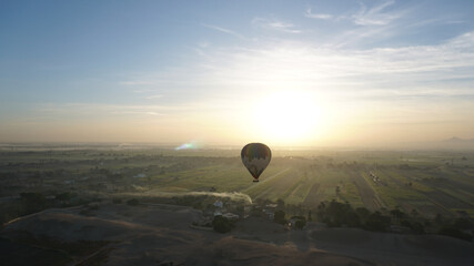 Luxor Egypt balloon riding scene at Valley of the king tourist attraction