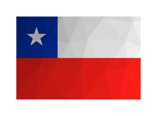 Naklejka premium Vector isolated illustration. National chilean flag with five-pointed star and in white, red, blue colors. Official symbol of Chile. Creative design in low poly style with triangular shapes.